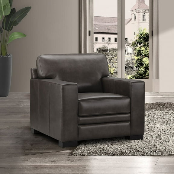 Emery Top-Grain Leather Arm Chair, Assorted Colors