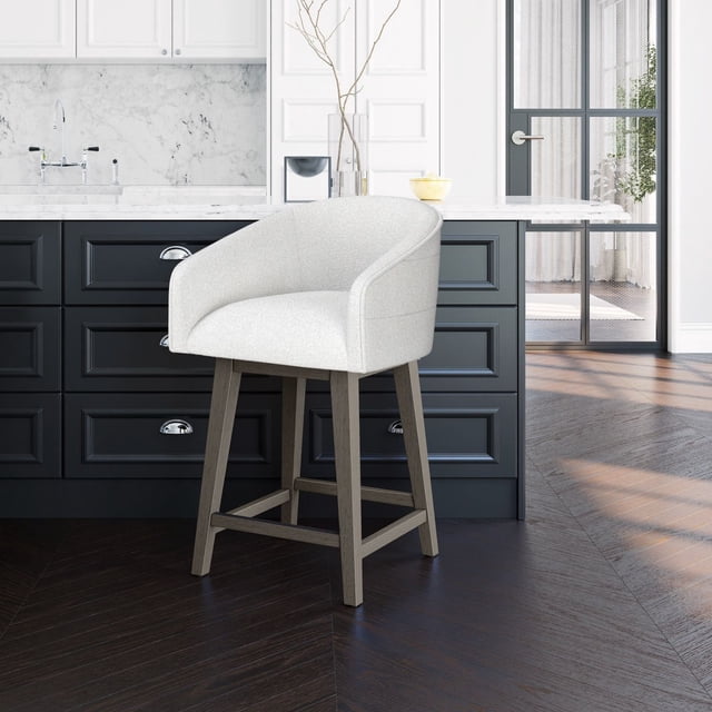 HH2 Home Upholstered Barrel Back Wood Adjustable Height Swivel Bar Stool