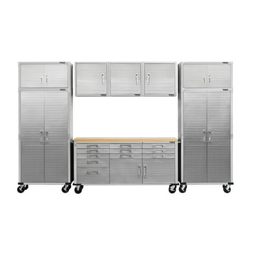 Seville Classics UltraHD 8-Piece Steel Garage Cabinet Storage Set with Rolling Workbench, 12' Wide