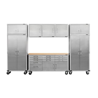 Seville Classics UltraHD 8-Piece Steel Garage Cabinet Storage Set with Rolling Workbench, 12' Wide