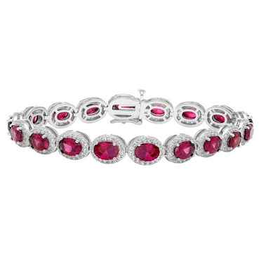 Oval Cut Gemstone Halo Tennis Bracelet in Sterling Silver