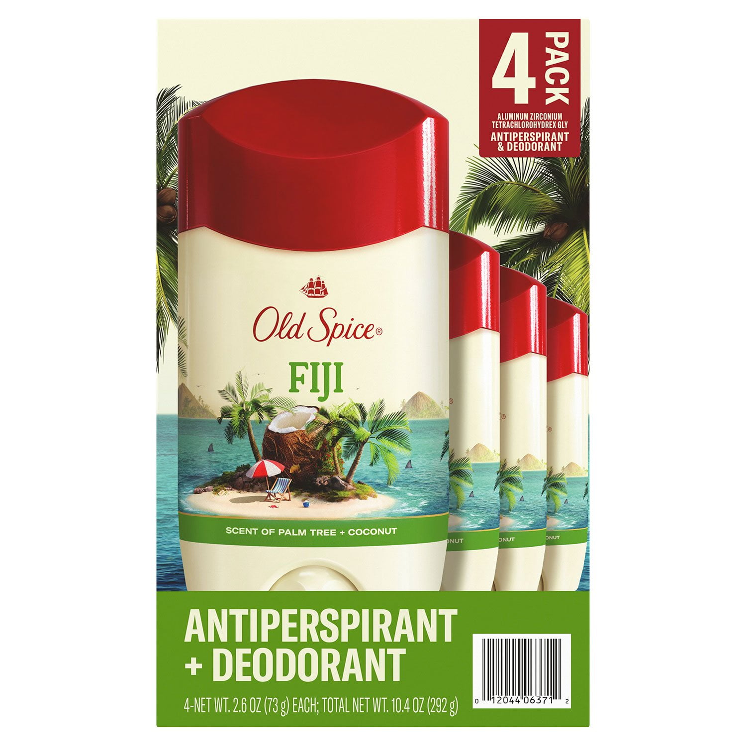 Old Spice Fiji Antiperspirant Deodorant, Palm Tree + Coconut, 2.6 oz (Pack of 4)