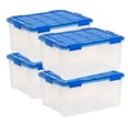 thumbnail image 1 of IRIS USA WeatherPro, 60 Quart Clear Plastic Storage Box with Protective Gasket Lid, 17.75" W x 23.6" L x 11.22" H, 4 Piece Set, 1 of 8