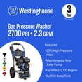 thumbnail image 2 of 2700 PSI Westinghouse 2.3 GPM Gasoline-Powered Pressure Washer + Soap Nozzle / Container, 2 of 14