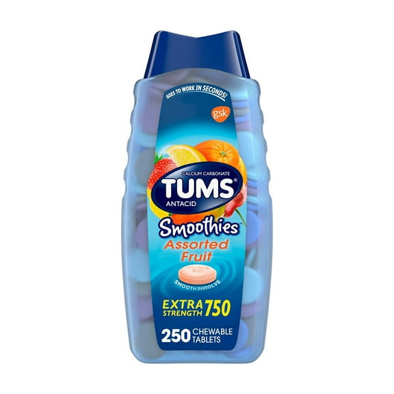 TUMS Smoothies Chewable Extra Strength Antacid Tablets, Assorted Fruit, 250 ct.