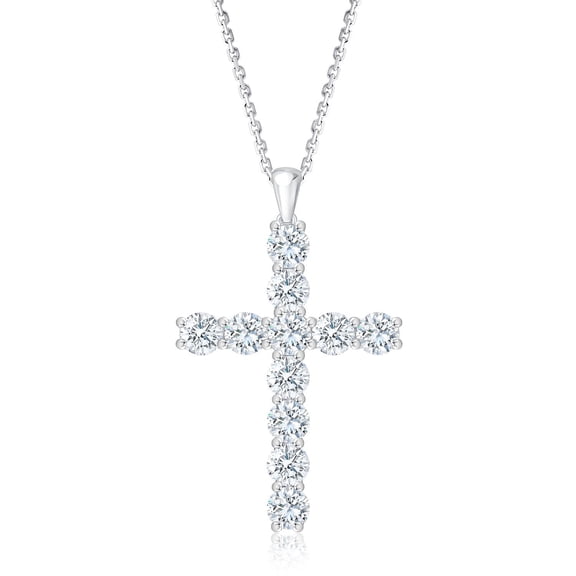 Lab Created Round Cut Cross Diamond Pendant Necklace in 18K Gold