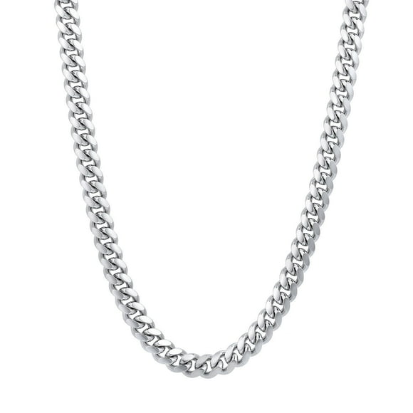 Polished Miami Cuban Chain Necklace in Sterling Silver, 7mm