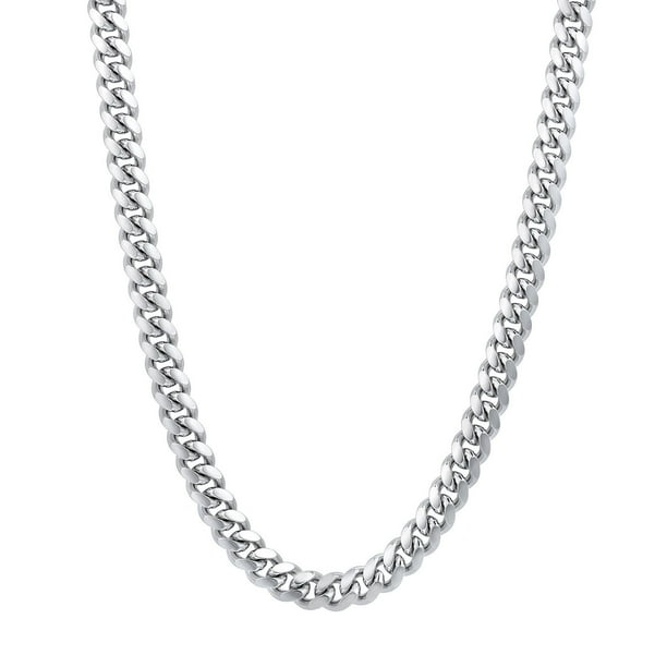 Polished Miami Cuban Chain Necklace in Sterling Silver, 7mm