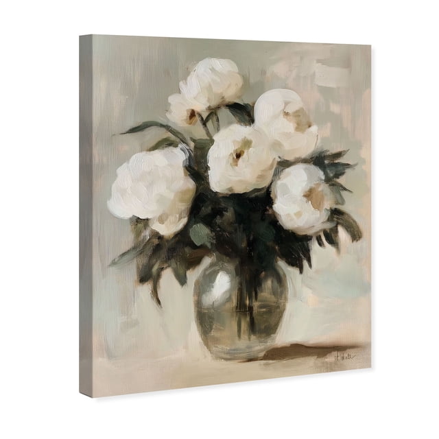 Cream Roses Vase Floral Canvas Print by Oliver Gal Prints