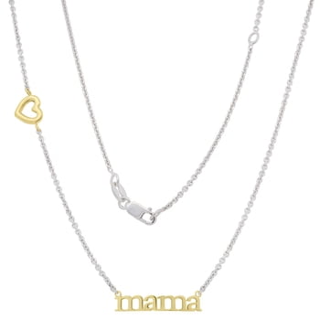 Adjustable Mama & Heart Necklace in Italian Sterling Silver and 14K Gold