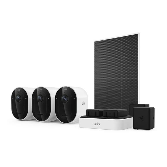 Arlo Pro Outdoor Security Camera 2K HDR (6th Gen) w/Dual Charger, Extra Batter, and Solar Panel Charger, 3-Pack