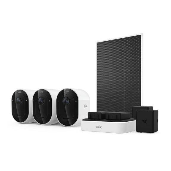 Arlo Pro Outdoor Security Camera 2K HDR (6th Gen) w/Dual Charger, Extra Batter, and Solar Panel Charger, 3-Pack