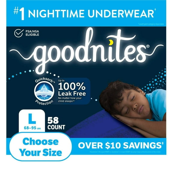 Goodnites Nighttime Bedwetting Underwear for Boys, Sizes Extra Small - Extra Extra Large