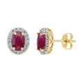thumbnail image 1 of Oval Cut Genuine Gemstone & 0.16 CT.T.W. Diamond Halo Stud Earrings in 14K Gold, 1 of 3