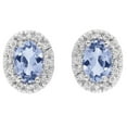 thumbnail image 2 of Oval Cut Genuine Gemstone & 0.16 CT.T.W. Diamond Halo Stud Earrings in 14K Gold, 2 of 3