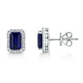 thumbnail image 3 of Emerald Cut Lab Created Gemstone & 0.11 CT. T.W. Diamond Stud Earrings in Sterling Silver, 3 of 5