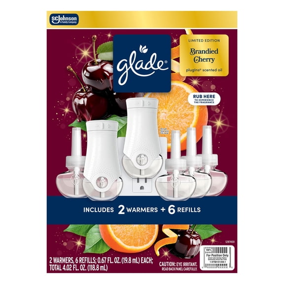 Glade PlugIns Scented Oil Air Freshener, Brandied Cherry, 4.02 fl. oz., 2 Warmers + 6 Refills