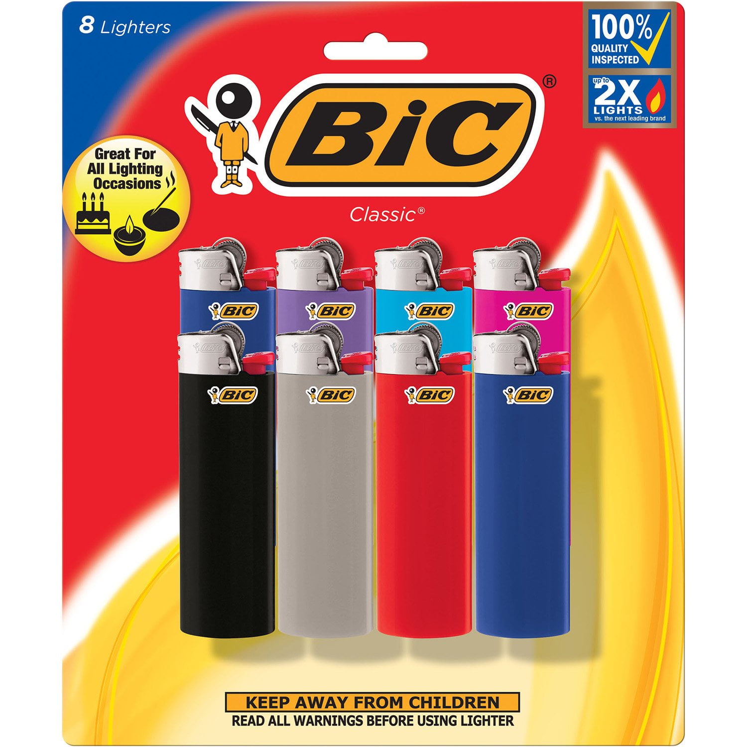BIC Classic Pocket Lighter, Assorted Colors, 8 ct