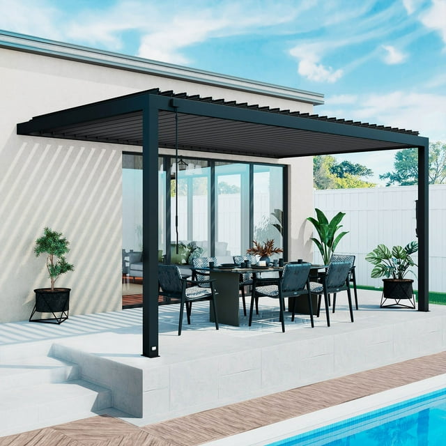 Backyard Discovery Evanston Steel Wall-Mounted Louvered Pergola with Adjustable Roof, Choose Size