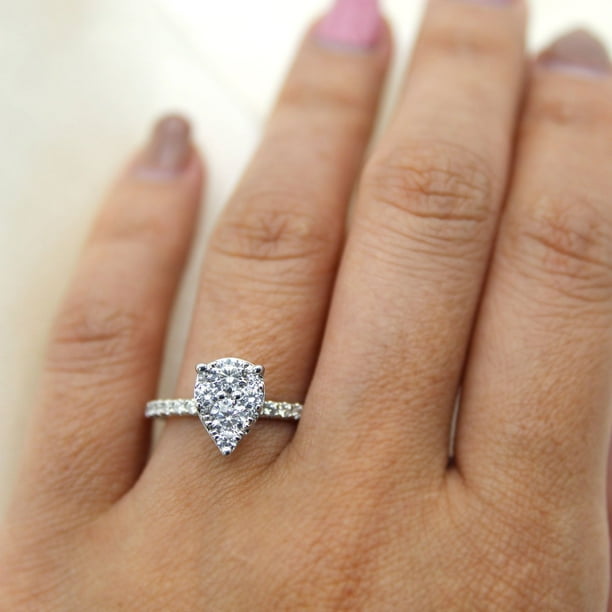 Diamond Grand Pear Shaped Composite Engagement Ring