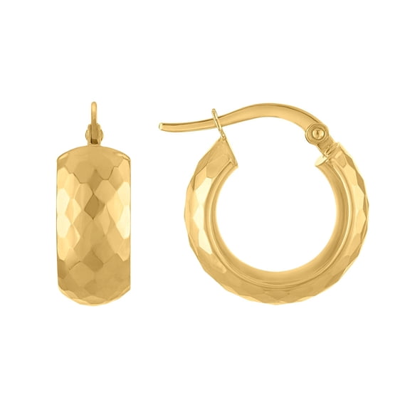 Diamond Cut Faceted Huggie Hoop Earrings in 14K Gold