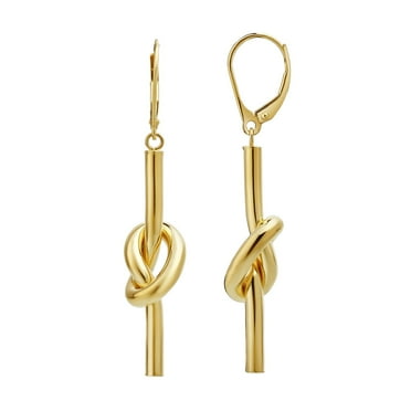 Love Knot Stick Drop Stud Earrings in 14K Gold