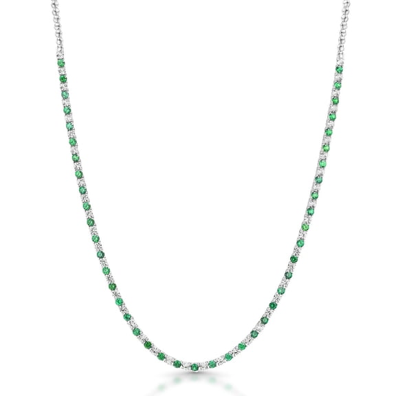 Round Cut Lab Created Gemstone Tennis Necklace in Sterling Silver