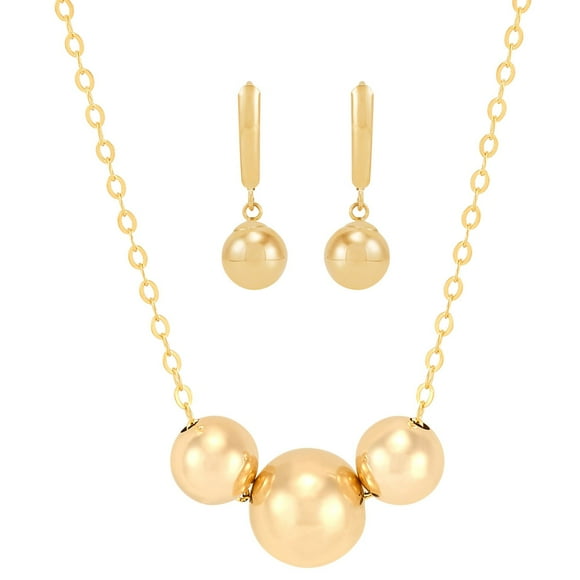 Three Bead Pendant Necklace and Drop Earrings Set in 14K Gold