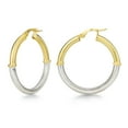 thumbnail image 2 of Two Tone High Polish & Textured Hoop Earrings in 14K Gold, 2 of 5