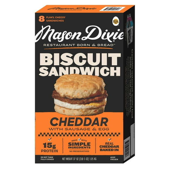 Mason Dixie Cheddar Biscuit Sandwich with Sausage and Egg, Frozen, 8 ct.