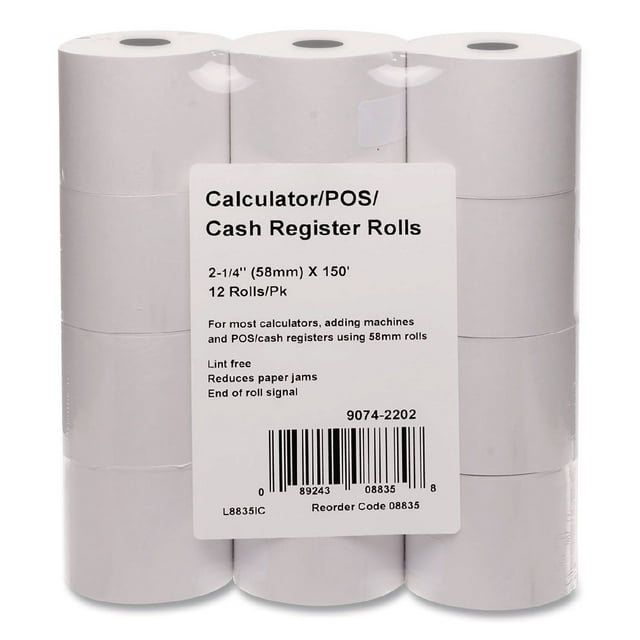 Iconex Impact Bond Paper Rolls, 2.25" x 150 ft, White, 12/Pack
