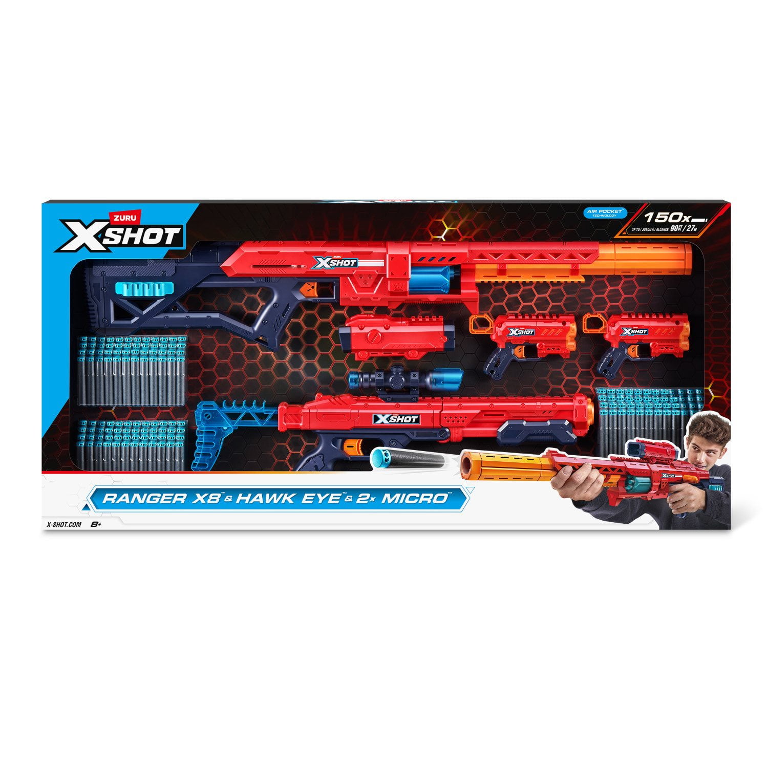 ZURU XSHOT Excel Ranger X8 & Hawk Eye & Micro Blaster Combo Pack
