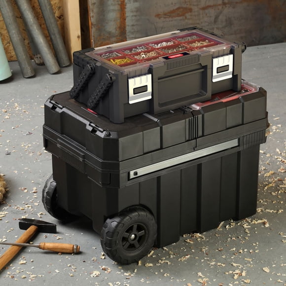 Heavy-Duty Keter Masterloader Rolling ToolBox + 18in Cantilever Organizer / Telescoping Handle