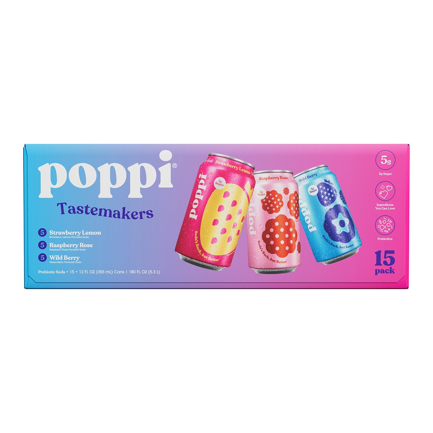 poppi Prebiotic Soda Tastemakers Variety 12 fl. oz., 15 pk