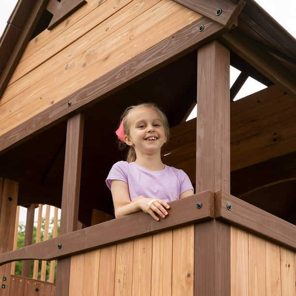 Backyard Discovery Skyfort III Cedar Swing Set with Tube Slide