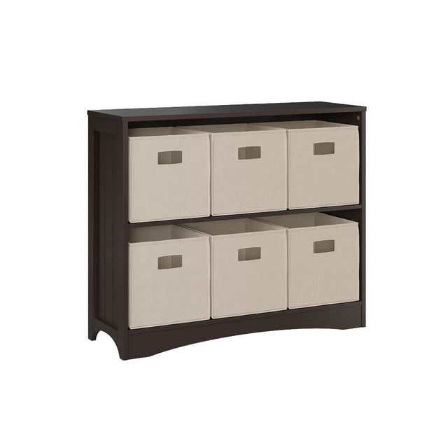 RiverRidge Horizontal Bookcase with 6 Bins, Assorted Shelf and Bin Colors