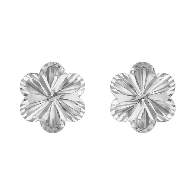 Diamond Cut Flower Stud Earrings in 14K Gold