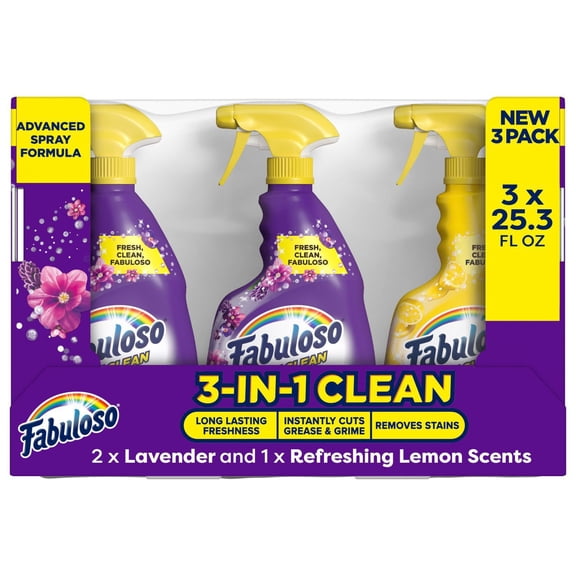 Fabuloso 3-in-1 Clean Spray, Multi-Purpose Cleaner, Lavender & Lemon Scent, 3 ct., 25.3 fl. oz.