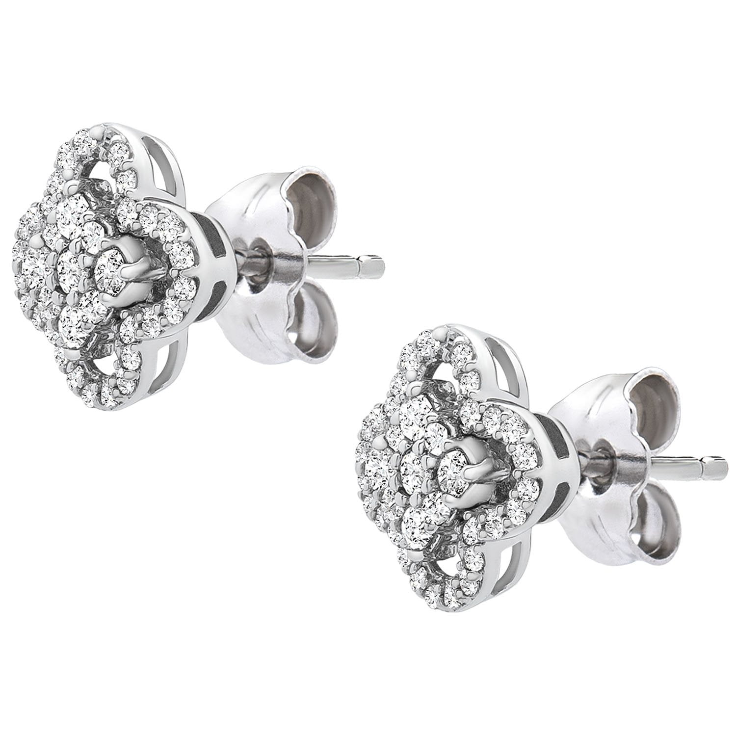 0.25 CT. T.W. I-I1 White Gold Diamond Clover Flower Stud Earrings