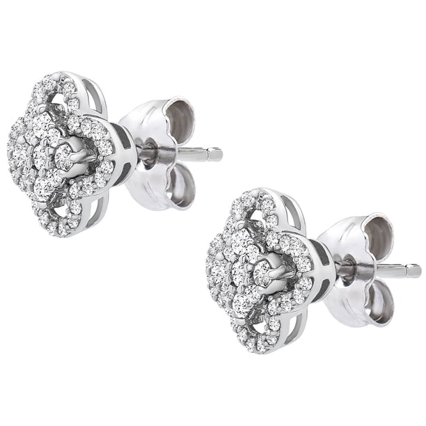 0.25 CT. T.W. I-I1 White Gold Diamond Clover Flower Stud Earrings