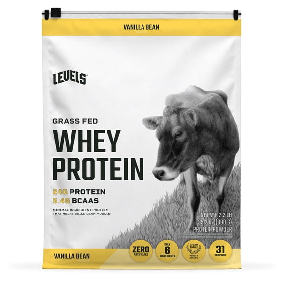 Levels 24g Grass Fed Whey Vanilla Bean Protein Powder, 2.2 lbs.
