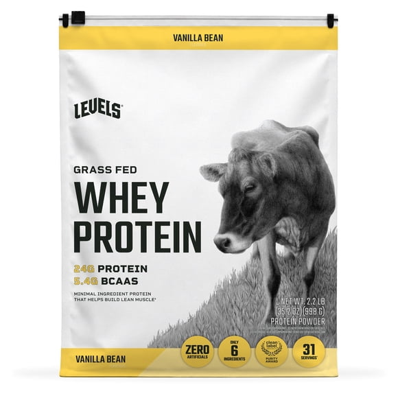 Levels 24g Grass Fed Whey Vanilla Bean Protein Powder, 2.2 lbs.