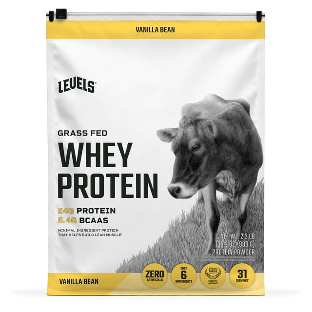 Levels 24g Grass Fed Whey Vanilla Bean Protein Powder, 2.2 lbs.