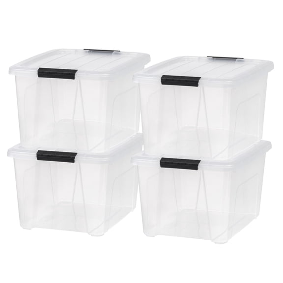 IRIS USA 32 Qt WeatherPro Storage Box with Gasket Seal, Clear, 4 Piece Set