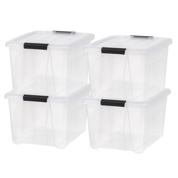 IRIS USA 32 Qt WeatherPro Storage Box with Gasket Seal, Clear, 4 Piece Set