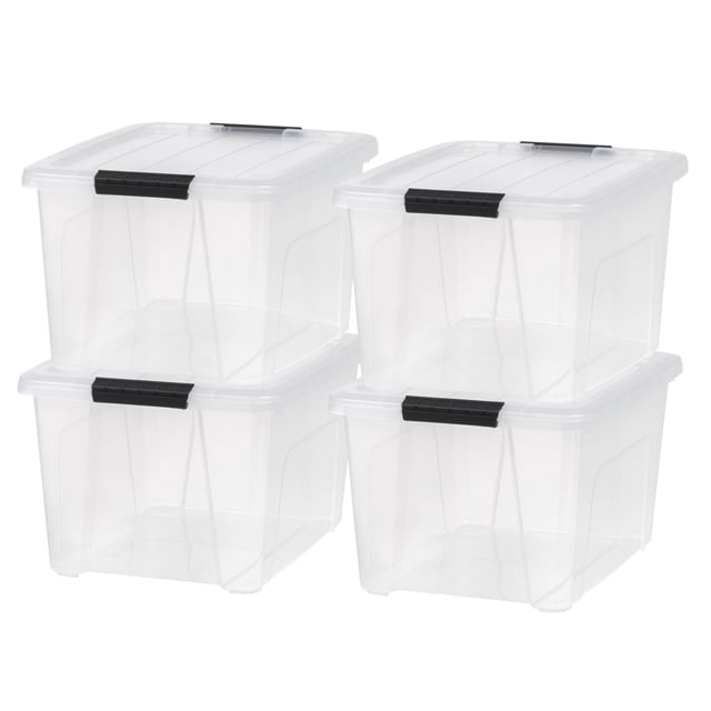 IRIS USA 32 Qt WeatherPro Storage Box with Gasket Seal, Clear, 4 Piece Set