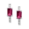 thumbnail image 2 of Emerald Cut Gemstone & 0.12 CT. TW Diamond Stud Earrings in 14K Gold, 2 of 4