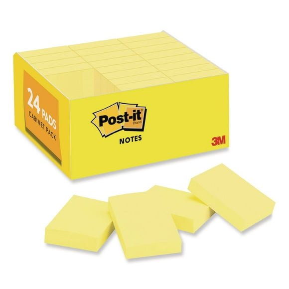 Post-it Notes Original Pads in Canary Yellow, Value Pack, 1.38" x 1.88", 100 Sheets/Pad, 24 Pads/Pack