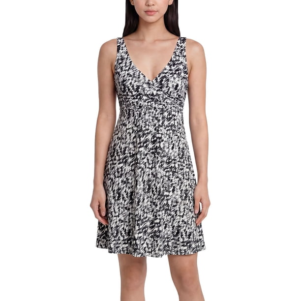 landsend fit and flare dress New Lands End Blue Black Velvet Flocked Floral Fit Flare Ponte Knit Mi –  The Warehouse Liquidation