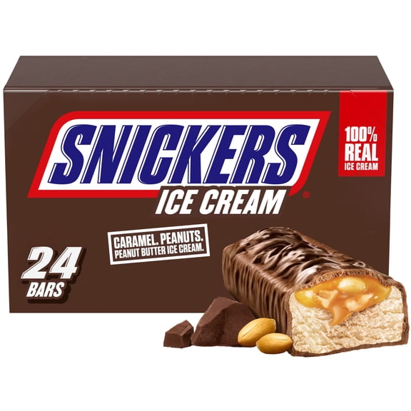 SNICKERS Chocolate Caramel Peanut Butter Ice Cream Bars, Frozen, 2 oz., 24 ct.
